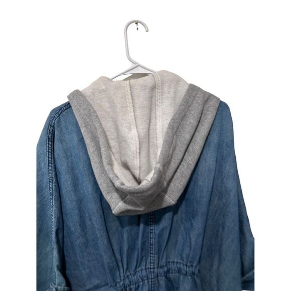 Anthropologie Pilcro Button Front Removable Hood Denim Kimono Jacket Blue Medium - Picture 9 of 12